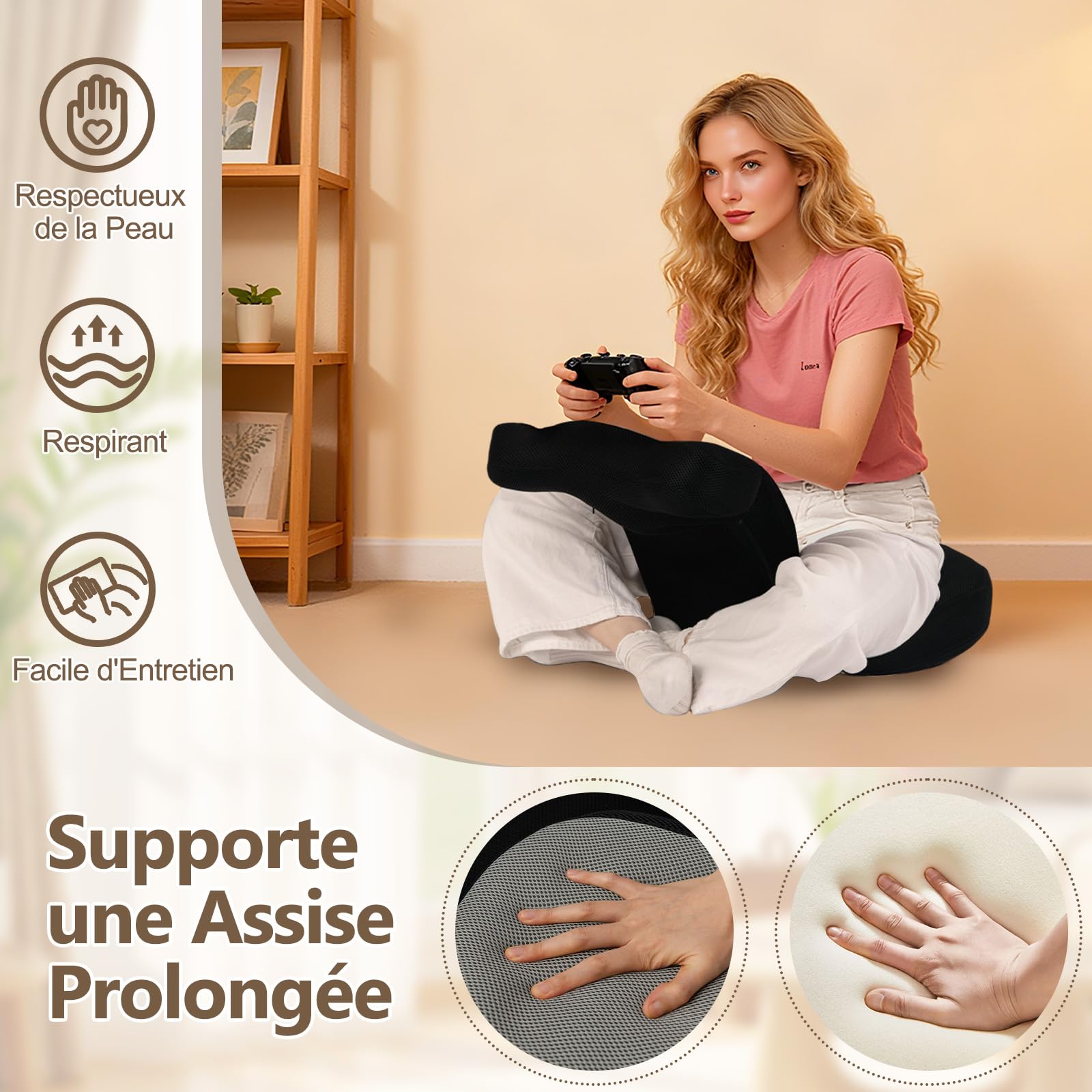 GOPLUS Fauteuil de Sol avec Appui-tête et Dossier Réglables, Assise Rembourrée en Mousse, Chaise Canapé Paresseuse Pliable pour Méditation, Lecture, Jeu,Charge 140 KG (Gris)
