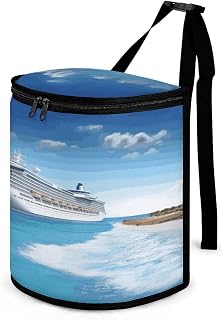 Seaside Cruise Ship Car Trash with Lid，Storage Bag Large Capacity, Handle Design， Waterproof Trash Bin for Cars,Travelling,Outdoor.