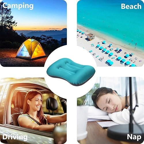 Miniatura 8 de SUNYAO Almohadas inflables ultraligeras para campamento compresibles, compactas, inflables, cómodas, ergonómicas para soporte de cuello y lumbar