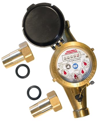 Lead-Free Brass Water Meter, Horizontal Install, 2 in | NSF Certified, Corrosion-Resistant, Multi-Jet, Includes Couplings & Gaskets, Pulse Output Wire Not Included