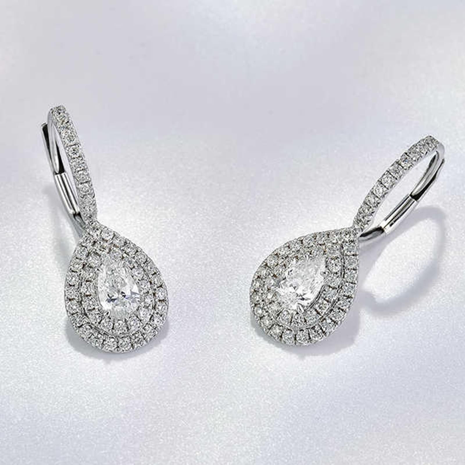 Epinki Prawdziwa biżuteria Creole Hoop 9K/14K/18K białe złoto, łzy damskie kolczyki z laboratorium diamentowe szlif kropli, kolczyki złote Au750/ 585/375,, 14-karatowe białe złoto (585), Laboratorium