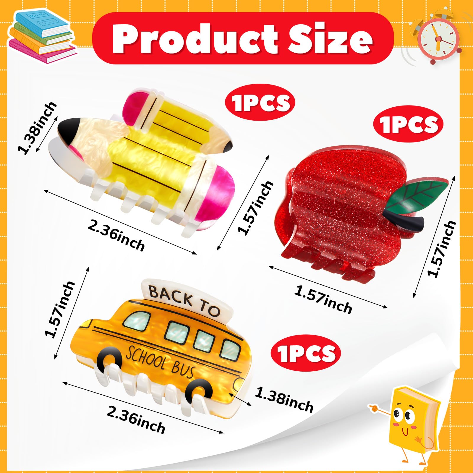 Piper K Hair Clips School Preschool Teacher Gift Pencil Apple Bus ruler glue New MUST-HAVE Piper K Teacher Hair Clips! Cute Back to School  main image 2