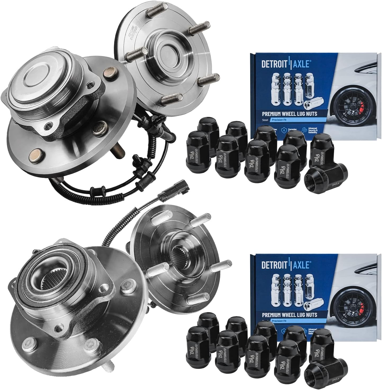 Detroit Axle - 24pc Wheel Bearing Hubs Kit for 2008-2011 Dodge Grand Caravan, 2008-2011 Chrysler Town & Country, 2009-2012 VW Routan, 4 Front Rear Wheel Bearing Hubs 20 Lug Nuts 2010 Replacement