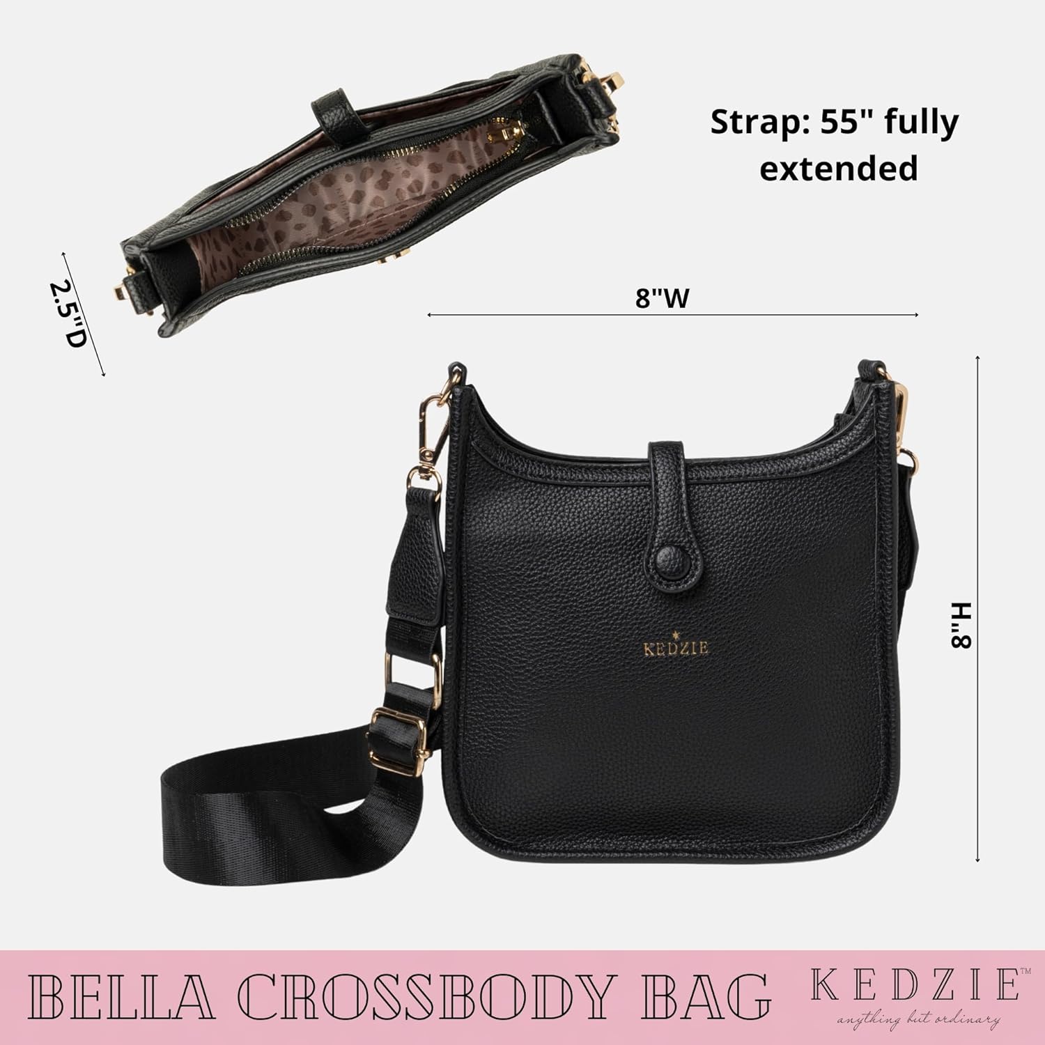 KEDZIE Bella Vegan Leather Crossbody Bag & Eclipse Eyewear Case Pouch for Women (Black)