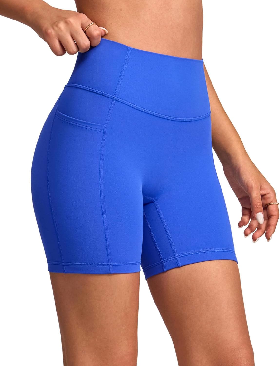 INGIA Women's High Waist No Front Seam Scrunch Butt Biker Shorts 6" with Side Pockets V-Back Workout Gym Shorts