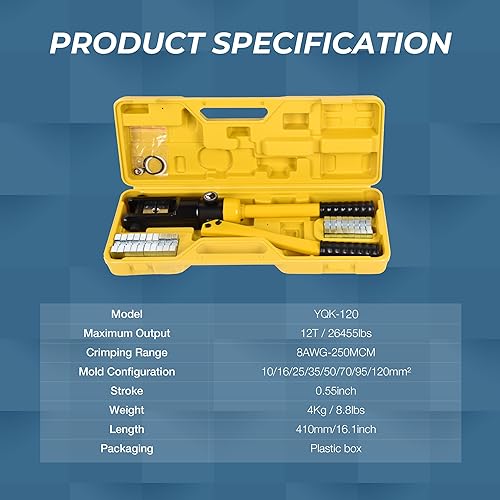 Miniatura 2 de Doppy Herramienta de prensado hidráulico manual 12 toneladas 8 AWG-40 AWG Alambre hidráulico Herramienta de prensado conjunto de terminales de