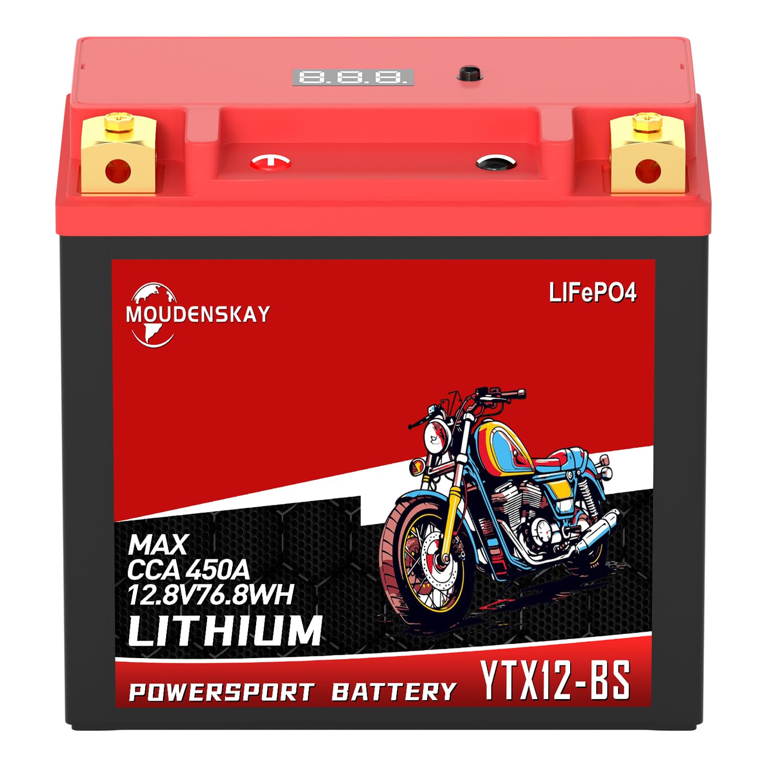 YTX12-BS Batteria Litio Moto 12V Batteria LiFePO4 Moto 12.8V 6AH | Protezione BMS e Schermo 380-450CCA 76.8WH Batteria Moto LiFePO4 per moto,ATV,UTV,veicoli d'acqua, ecc