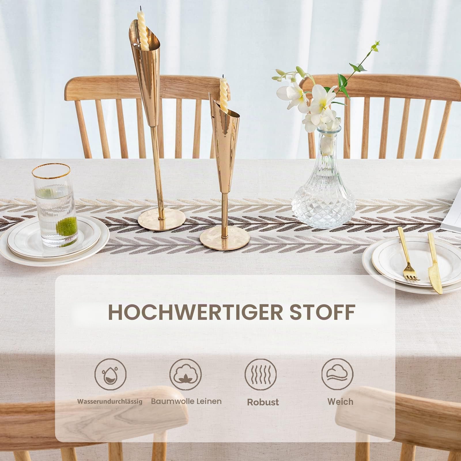 SUNBEAUTY Leinen Tischdecke wasserdichte Abwaschbar Rechteckig Baumwolle Tischtuch Elegant Tischwäsche wasserdichte Tischdecke 140x200 cm für Home Küche Speisetisch Dekoration