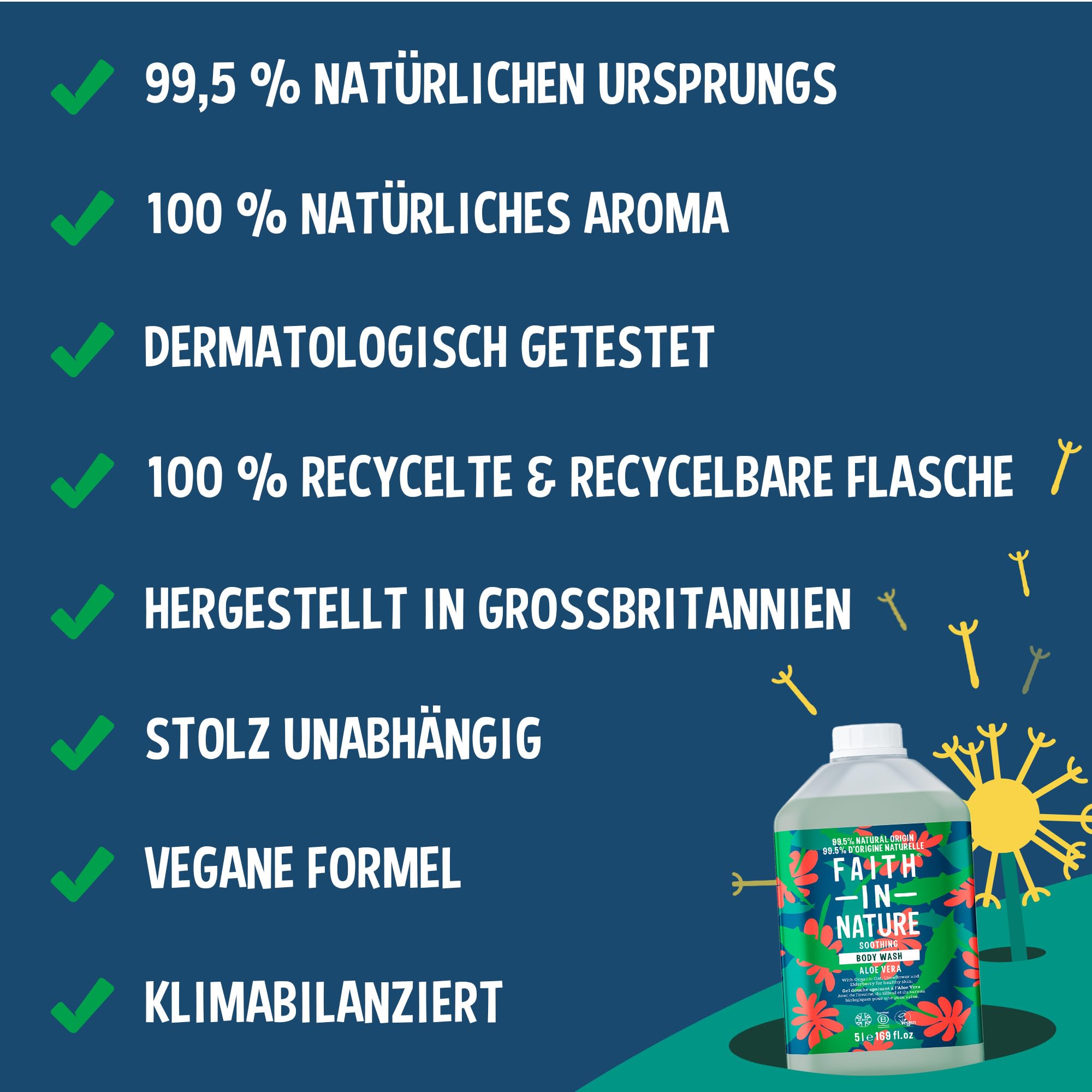 Faith In Nature Natürliches Duschgel mit Aloe Vera, Beruhigendes Duschgel, Vegan und tierversuchsfrei, Ohne SLS oder Parabene, 5 L Nachfüllpack