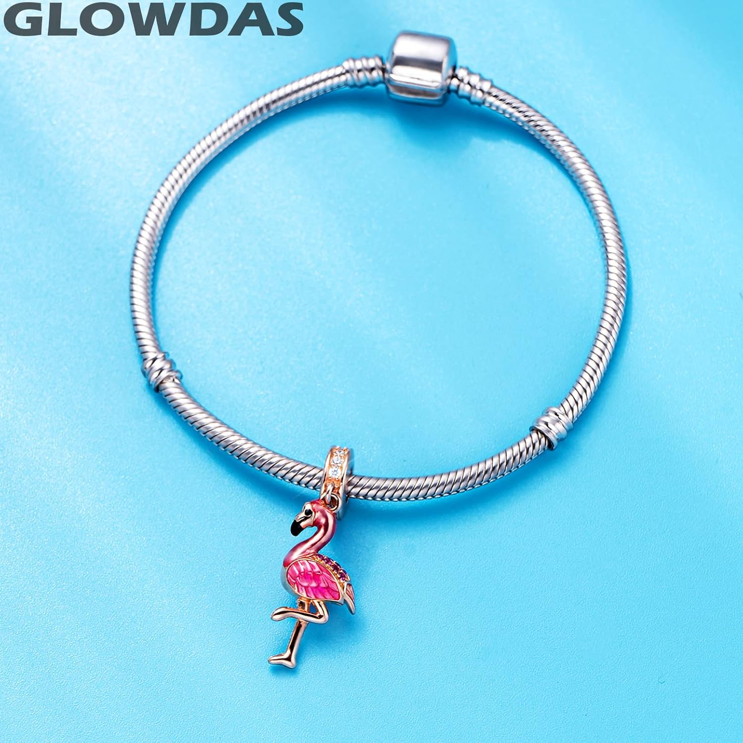 Rose Gold Flamingo Pendant Charms, fit Pandora Mothers Day Bracelet, 925 Sterling Silver Tropical Bird Dance Flamingo Dangle with Pink Enamel Beads, Gift for Lover/Family/Birthday - Image 3