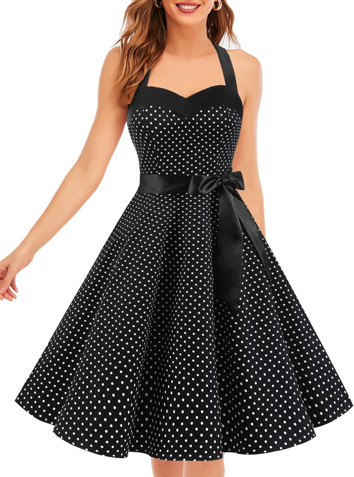 DRESSTELLS Women's Vintage 1950s Cocktail Dress, Retro Tea Party Halter Swing Dresses