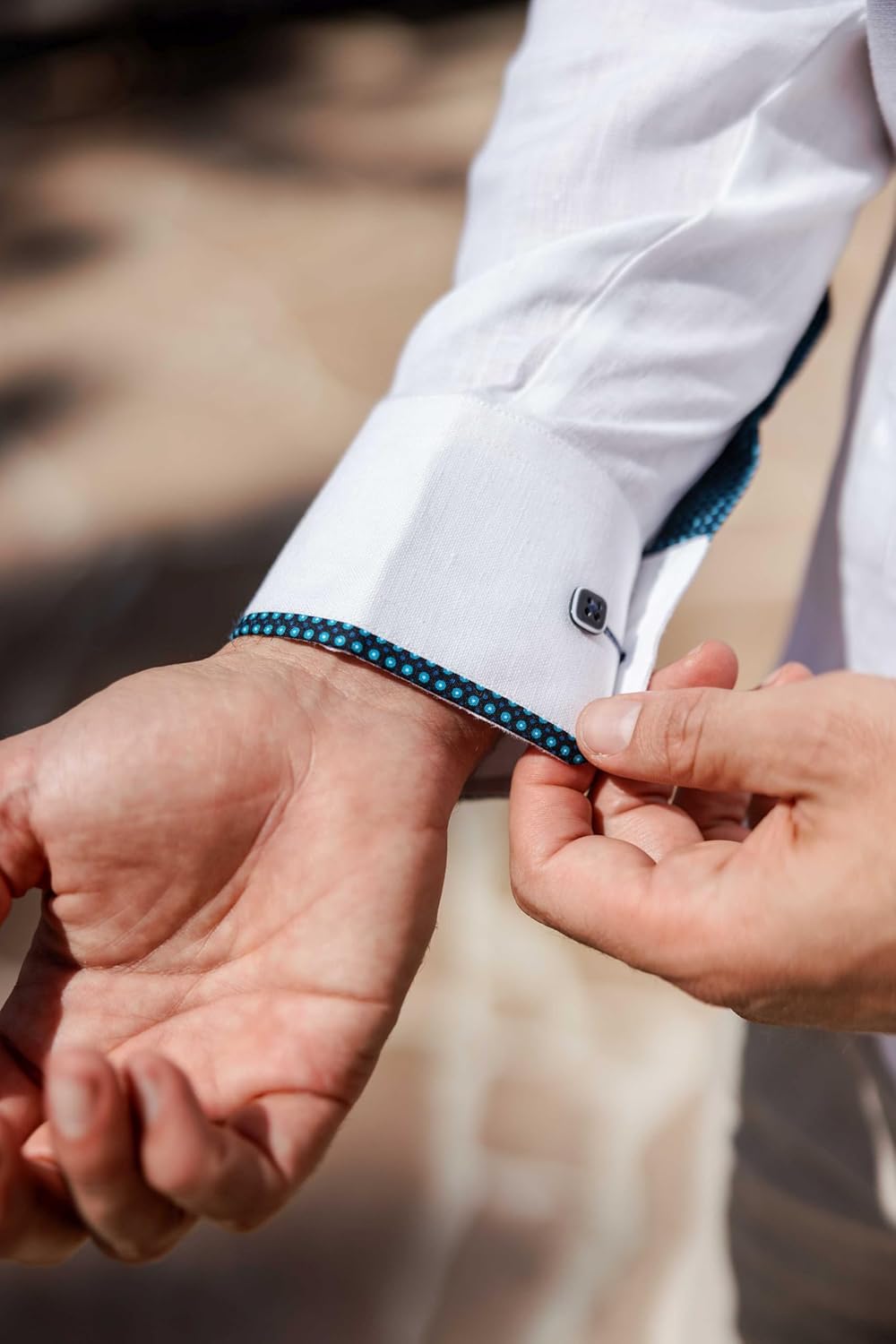 Mojito Men's 100% Linen Guayabera Shirt Long Sleeve with Pop-Color Pocket Trim - Image 5