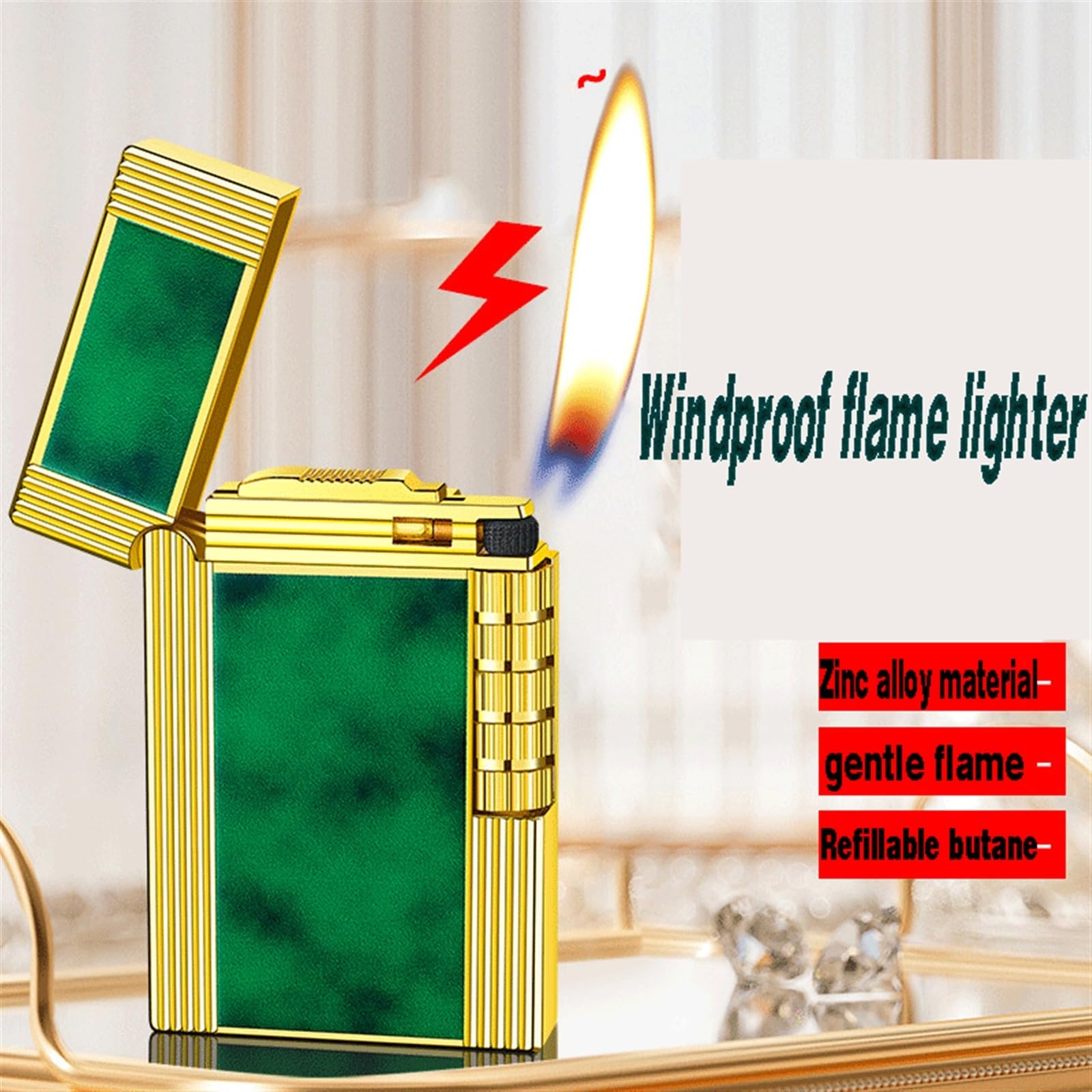 Accendino a Fiamma Libera Vintage con Mola 2025, Fiamma inclinata Antivento, Accendino in Metallo con Fiamma Regolabile a butano Ricaricabile, Regalo da Campeggio con Candela for Uomo(Red)