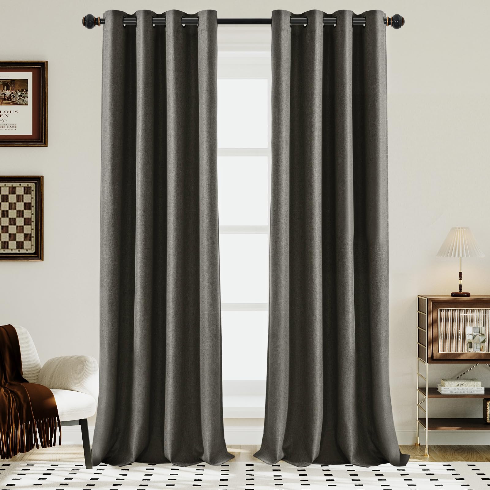 H.VERSAILTEX Linen Blackout Curtain 108 Inches Long for Bedroom/Living Room Thermal Insulated Grommet Linen Look Curtain Drapes Primitive Textured Burlap Effect Window Drapes 1 Panel - Taupe Gray