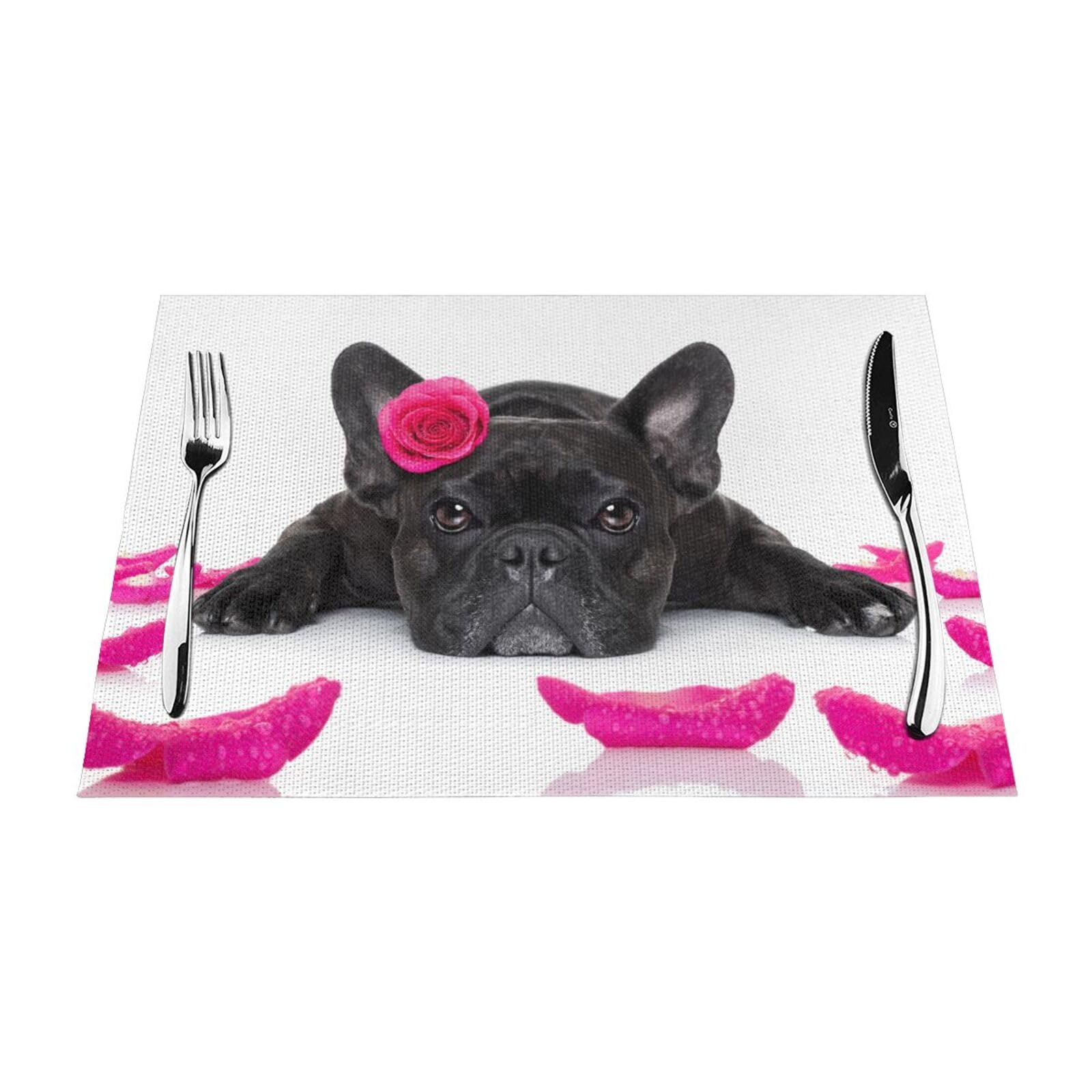 Taches de table finies avec le set Bouledogue français PVC lavable