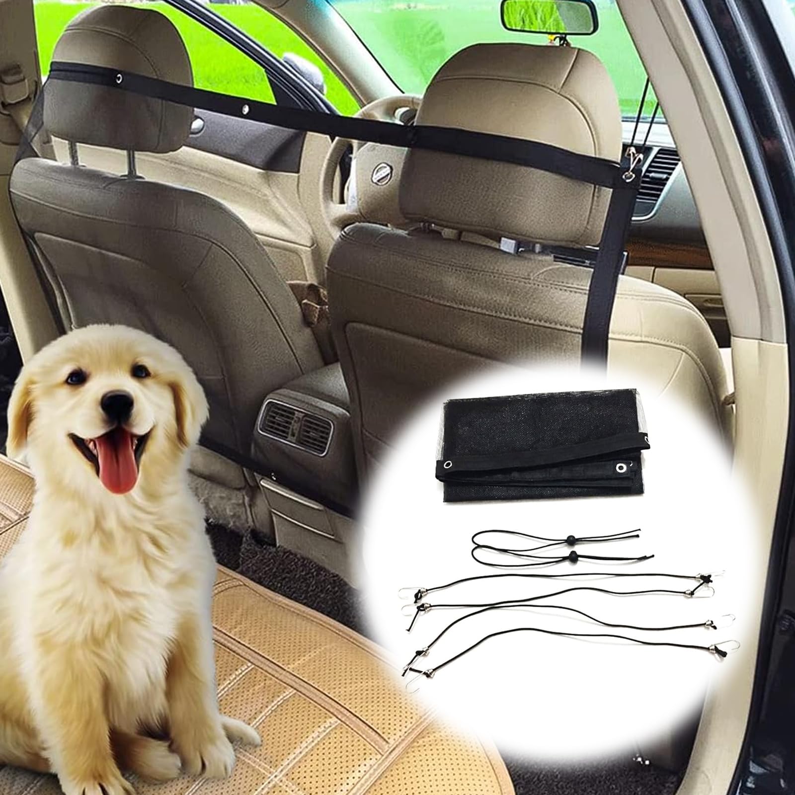 YNR Red divisora de malla para mascotas, para coche, 115 x 62 cm, con cuerda ajustable y gancho