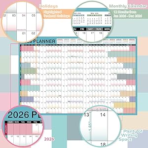 2026 Yearly Wall Calendar - 2026 Calendar, Yearly Wall Calendars 2026, Jan 2026 - Dec 2026, 23.1" x 34.6" (Open), 2026 Wall Calendar 12 Month, Julian Dates, Thick Paper, Round Stickers, Large Calendar