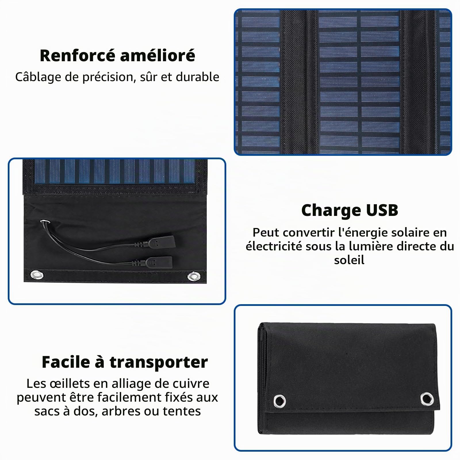 BYZESTY Panneau Solaire Portable10W - Chargeur Solaire Pliable 5V 2USB Monocristallin Panneau Solaire Étanche, Camping Chargeur Solaire pour Telephone, Activités en Plein Air, Camping, Randonnée