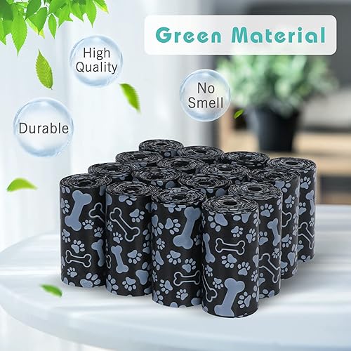 Miniatura 10 de PetsHome Bolsas para excrementos de perro, bolsas de basura de perro extra gruesas a prueba de fugas ecológicas 16 rollos, 240 bolsas negras