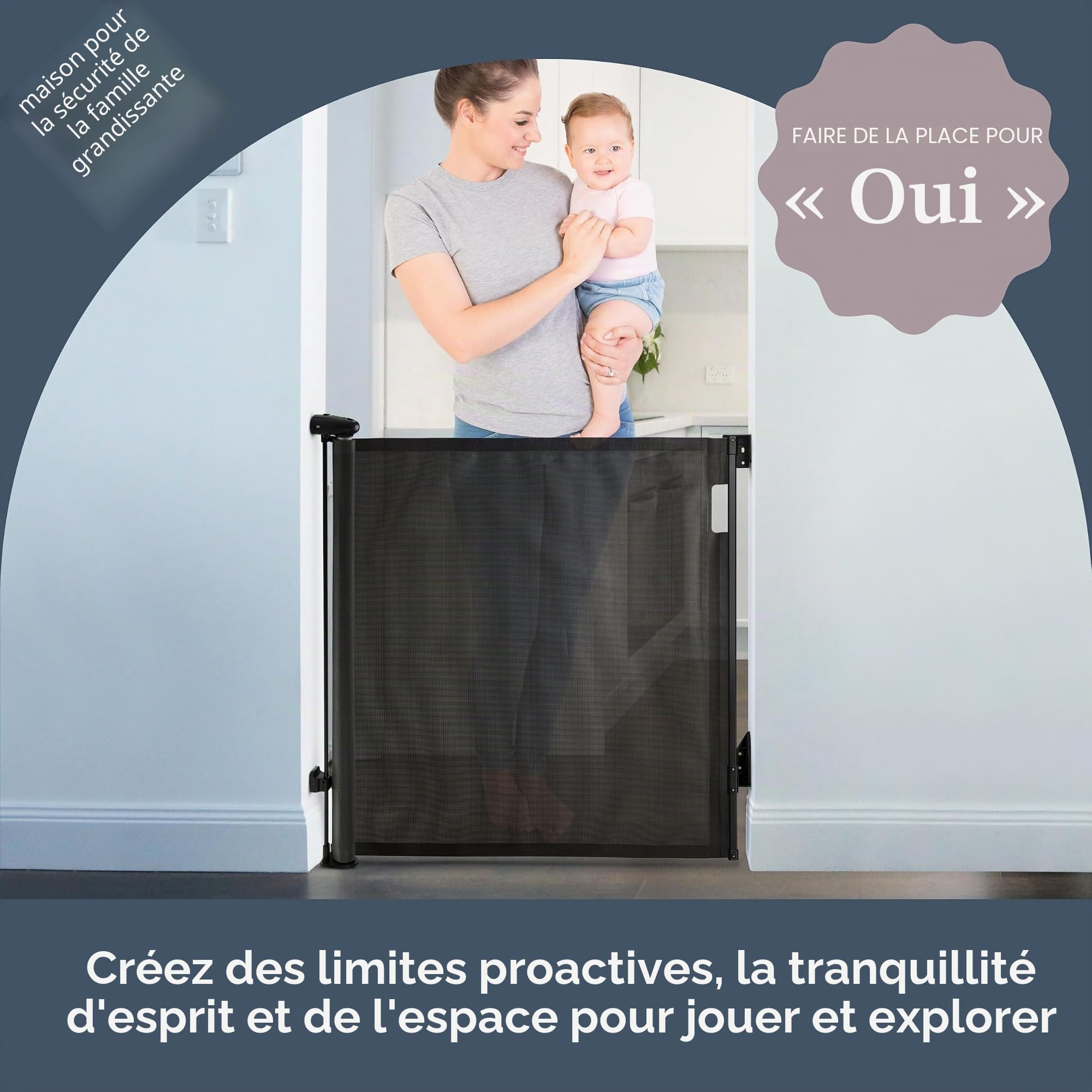 Dreambaby Barrière de sécurité escamotable pour bébé et Chien, barrière de sécurité en Maille Extra Large pour bébé jusqu'à 140 cm, Hauteur 90 cm, 2 indicateurs de Verrouillage EZY-Check, Montage sur