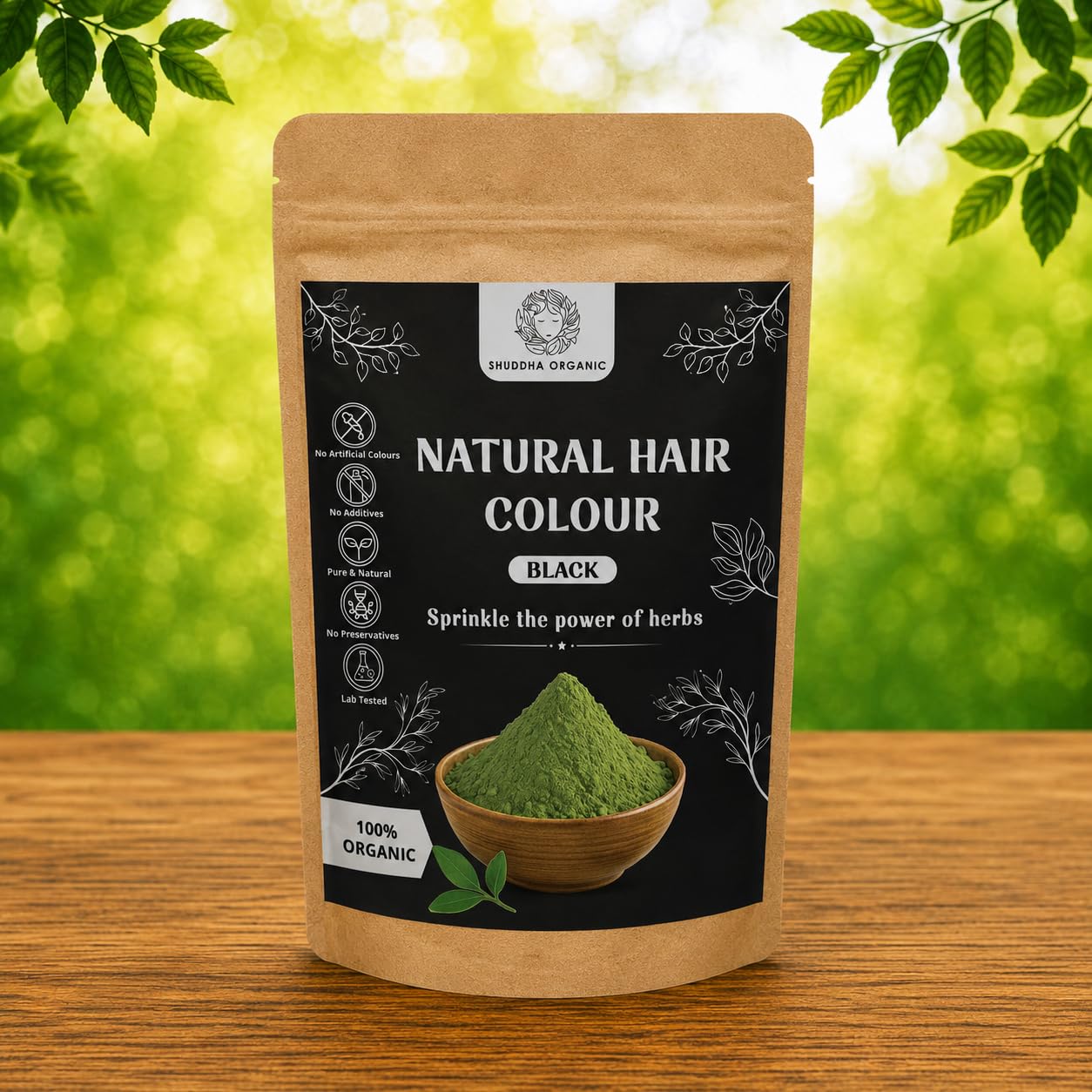 Shuddha Organic Natural Hair Colour, Black, Henna Based Hair Dye, with Amla, Shikakai & Indigo Powder, 60gm-image-1
