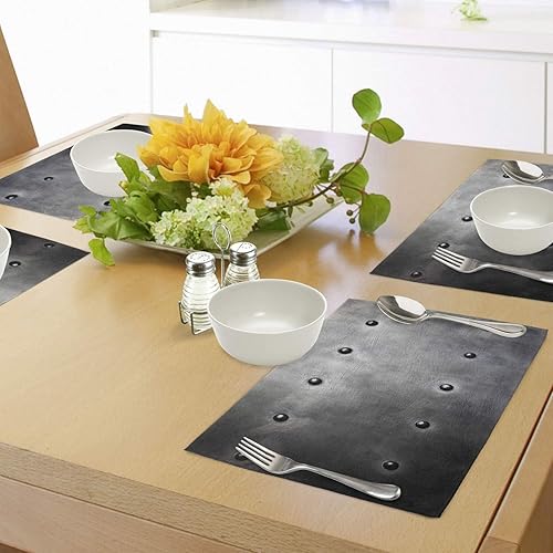 Miniatura 4 de Ambesonne Juego de 4 manteles individuales industriales, diseño grunge negro con estampado digital, remaches de impresión vintage, manteles