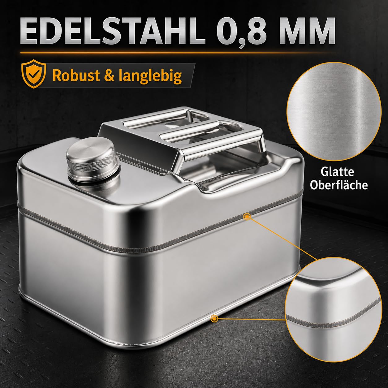 Kraftstoffkanister, Edelstahl Benzinkanister, 10L Kraftstofftank, Edelstahl mit Kanüle & Auslassrohr, Ölfass & Benzintank für Benzin, Diesel, Motoröl für Auto, Motorrad, Werkstatt, Camping