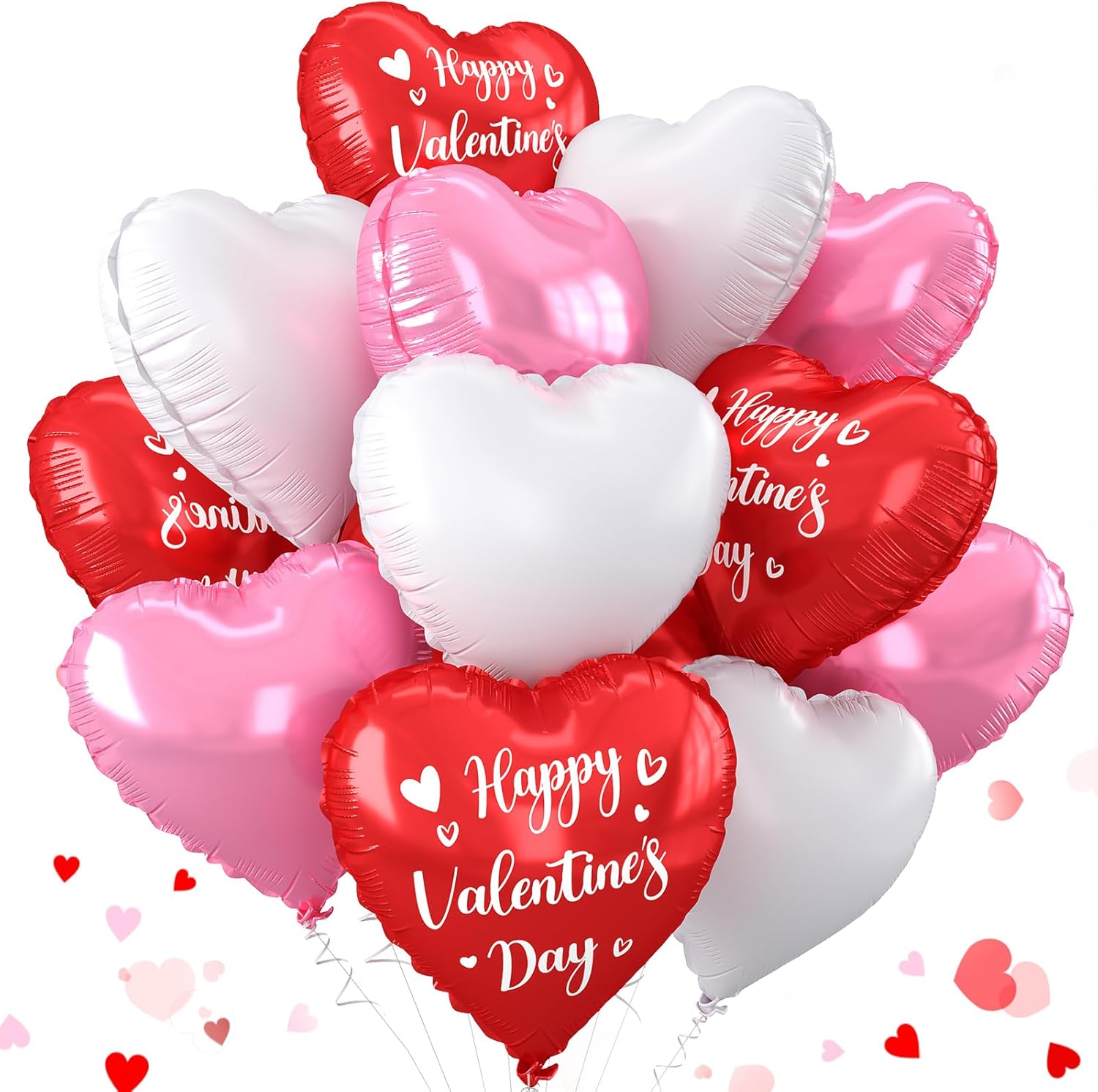 Pink White Red Heart Balloons,12Pcs Red Happy Valentine's Day Balloons,18Inch Pink White Heart Shaped Foil Balloons for Valentine's Day Party Decorations