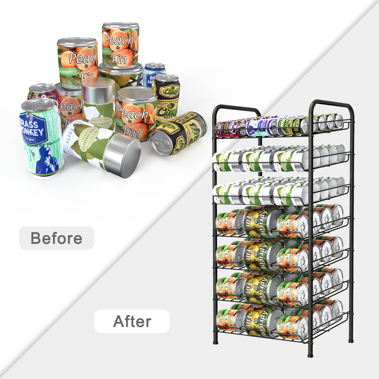 Organizador de latas para despensa de 7 niveles, organizador de latas, dispensador de almacenamiento con capacidad para hasta 84 latas para alimentos enlatados, armario de cocina o estante de despensa
