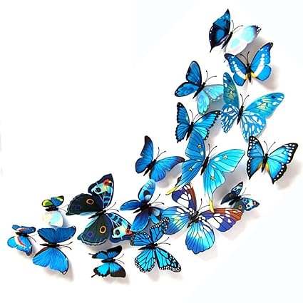JAAMSO ROYALS 3D butterfly stickers for wall, butterfly decoration items, butterfly stickers, butterfly wall decor, butterflies, butterflies for wall decoration, 12 Piece Pack of 1 (Blue, 90CM X 90CM)