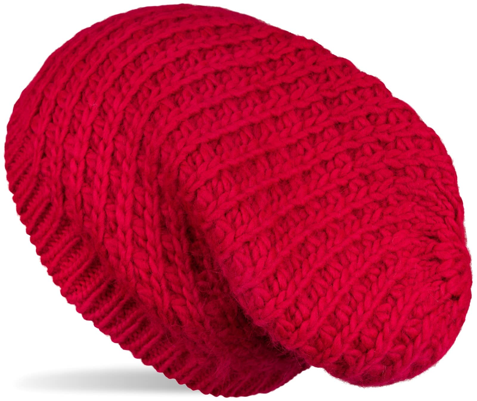 styleBREAKER Unisex Knit Beanie with Rough Knit, Long Slouch Beanie, Winter Knit hat 04024158, Colour:Red