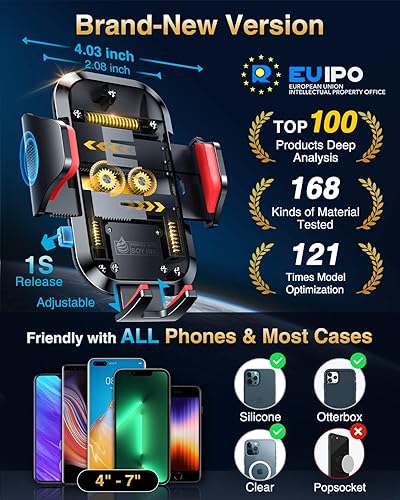 Miniatura 6 de VANMASS 2025 Verdadero grado militar Soportes de teléfono para tu automóvil 65+lbs más fuerte succión y clip Soporte de teléfono celular definitivo