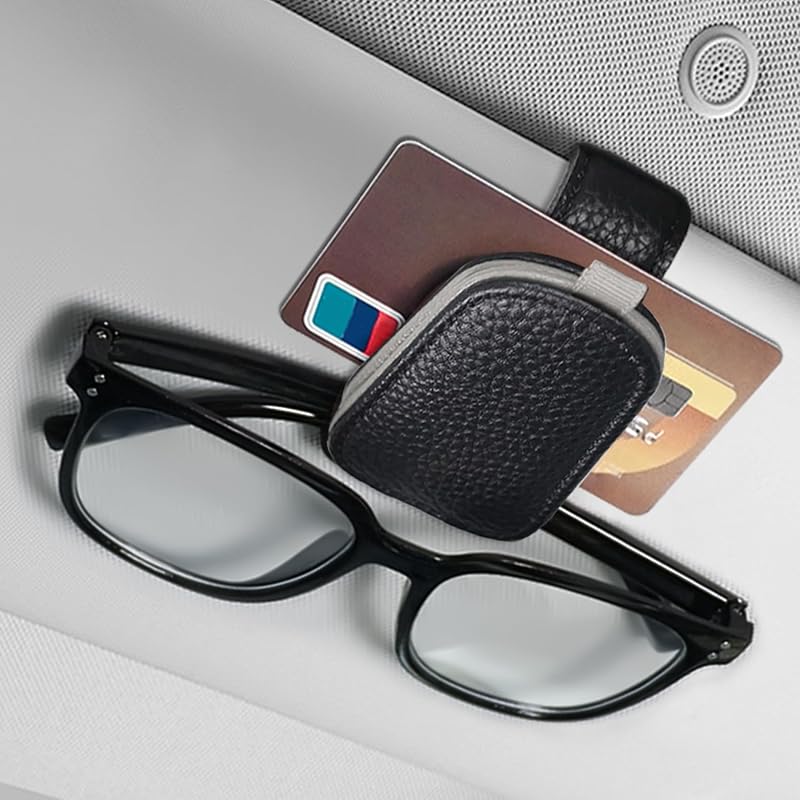Porta-Óculos para Para-Sol de Carro Lxsloet em Couro Sintético PU com Fecho Magnético e Clipe para Cartões Cinza