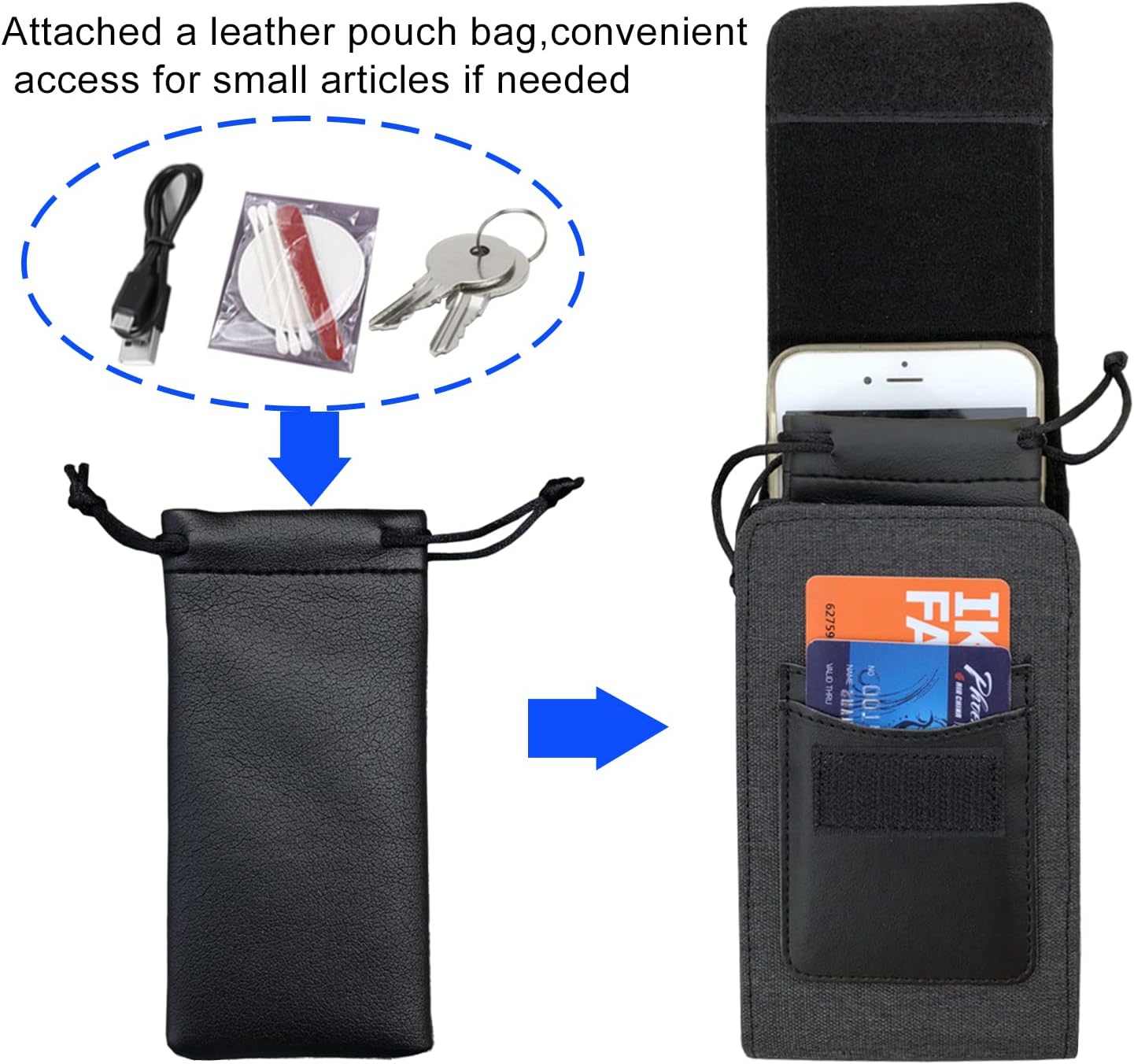 One Case Two Phones, Dual Phone Holster Pouch with Belt Clip, Hook and Loop Closure for iPhone 16 15 14 13 12 Pro Max, Moto G15,Edge 50,Galaxy Note 20 Ultra, S25 Ultra S24+A56-Black - Image 5