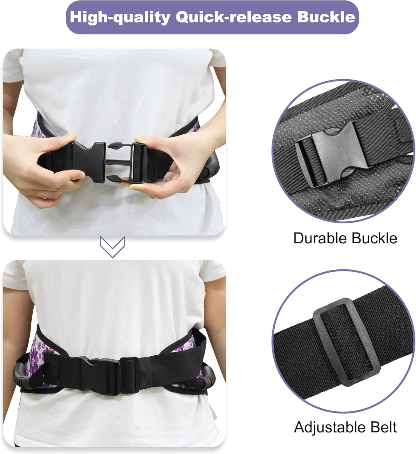 MDSTOP Gait Belt Transfer Belt for Seniors, Anti-Slip Gate Belt for Elderly Lifting with Quick Release Buckle, Medical Belt for Lifting Patients, for Handicap, Physical Therapy, Elderly (Purple)