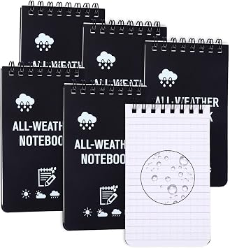 6 Pack Waterproof Notepad, 3 x 5 Pocket Notebook, Police Notepad with 100 pages, All Weather Pocket Sized Notebook Suitable for Outdoor, Office, School, MemoBlack