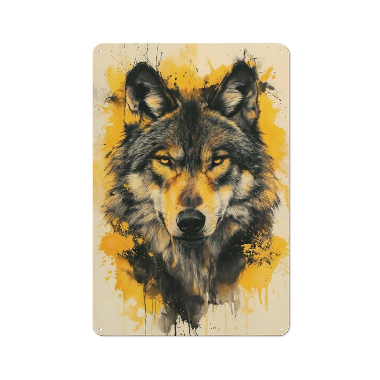 Junmoney Black Wolf Painting Vintage Metal Sign 30X20cm, Bistro Style Bistro Wall Plaque For Cafe, Bistro, Bakery Or Restaurant
