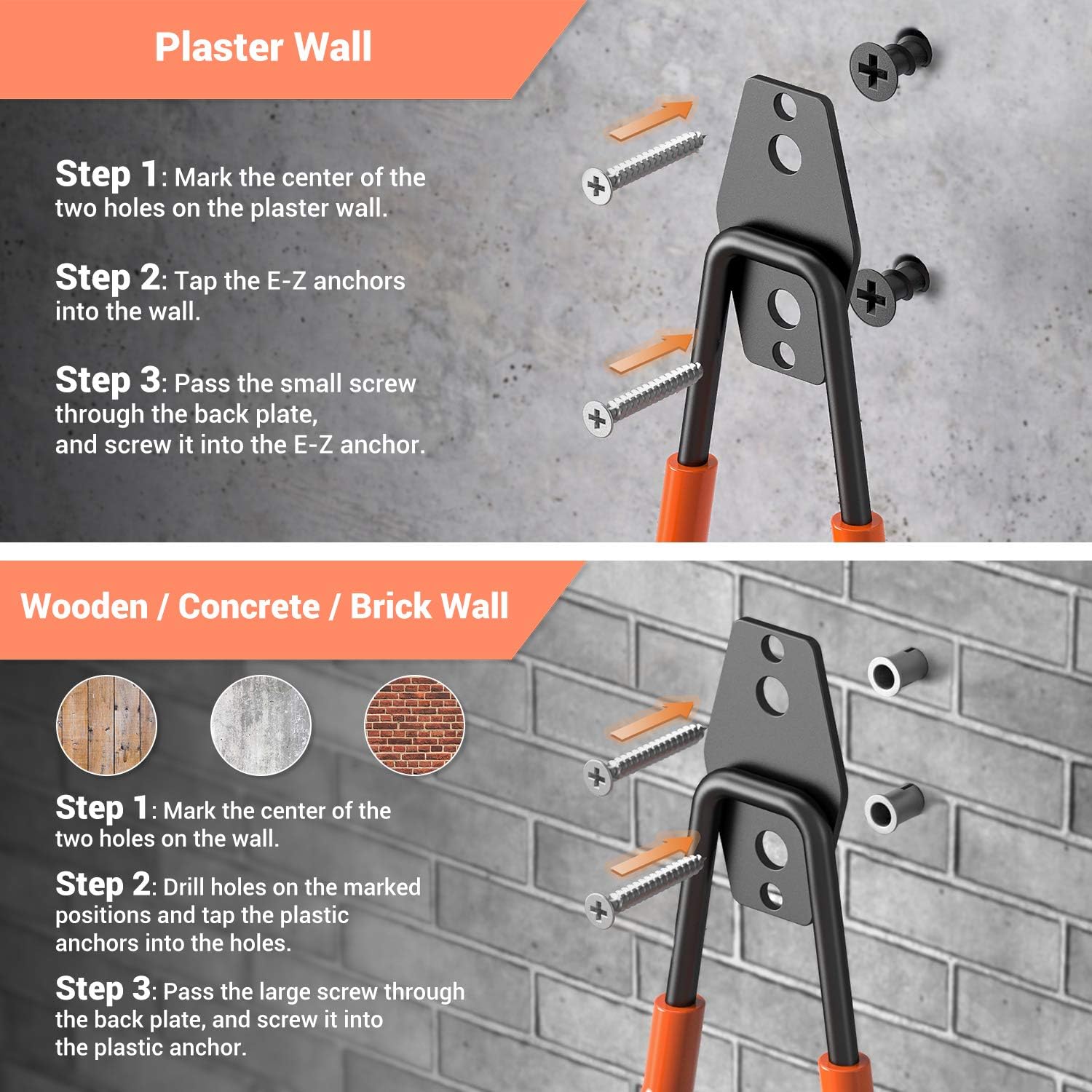 Garage Hooks Heavy Duty 12 Pack, Esky Steel Garage Storage Hooks, Tool Hangers for Garage Wall Utility Wall Mount Garage Hooks and Hangers with Anti-Slip Coating for Garden Tools, Ladders, Bulky Items - - 