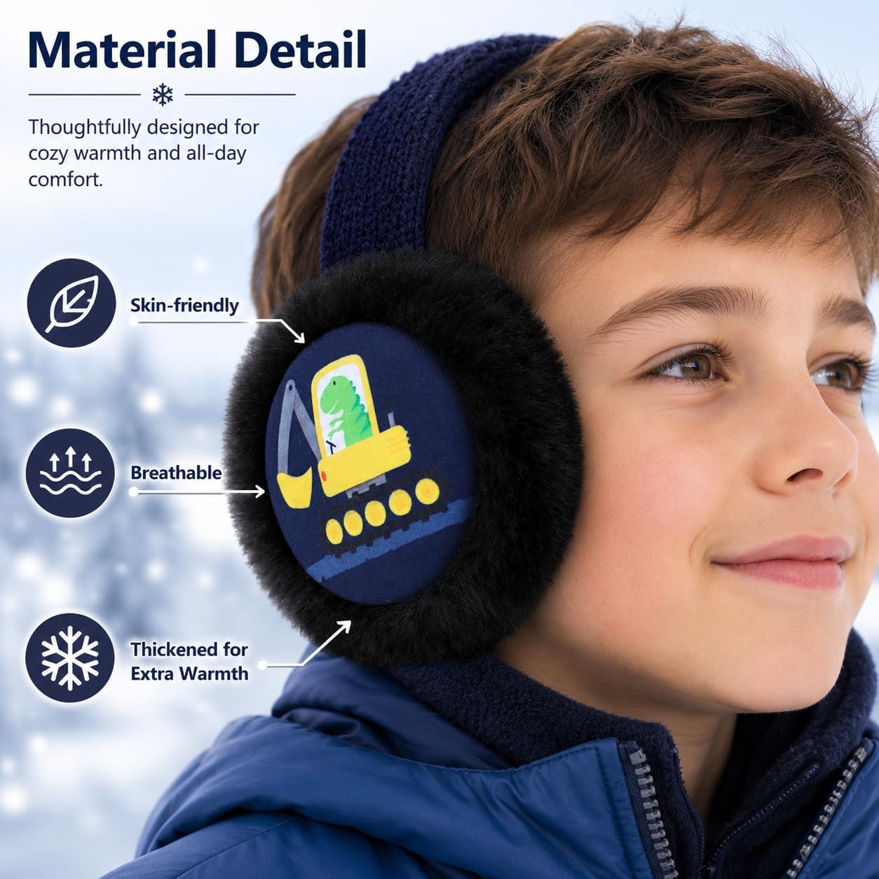 Boys Truck Ball Game Controller Excavator Earmuffs & Gloves Set, Soft Plush Comfortable Winter Outdoor Ear Warmers