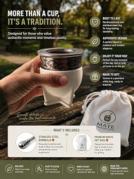Mate Imperial Argentino Kit Mate, Taza de te, With Straw Tea Gourd Mug One Bombilla (Straw), Wrapped Handmade Leather Ideal for Gift and Travel (small) (White)