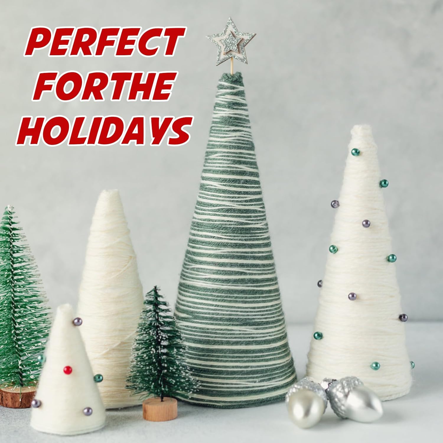 DIYASY 4 Pcs Foam Cones for DIY Crafts, 4.1 x 15.7 Inch White Polystyrene Christmas Tree Foam Cones Arts and Craft Supplies for DIY Home Craft Project Table Centerpiece
