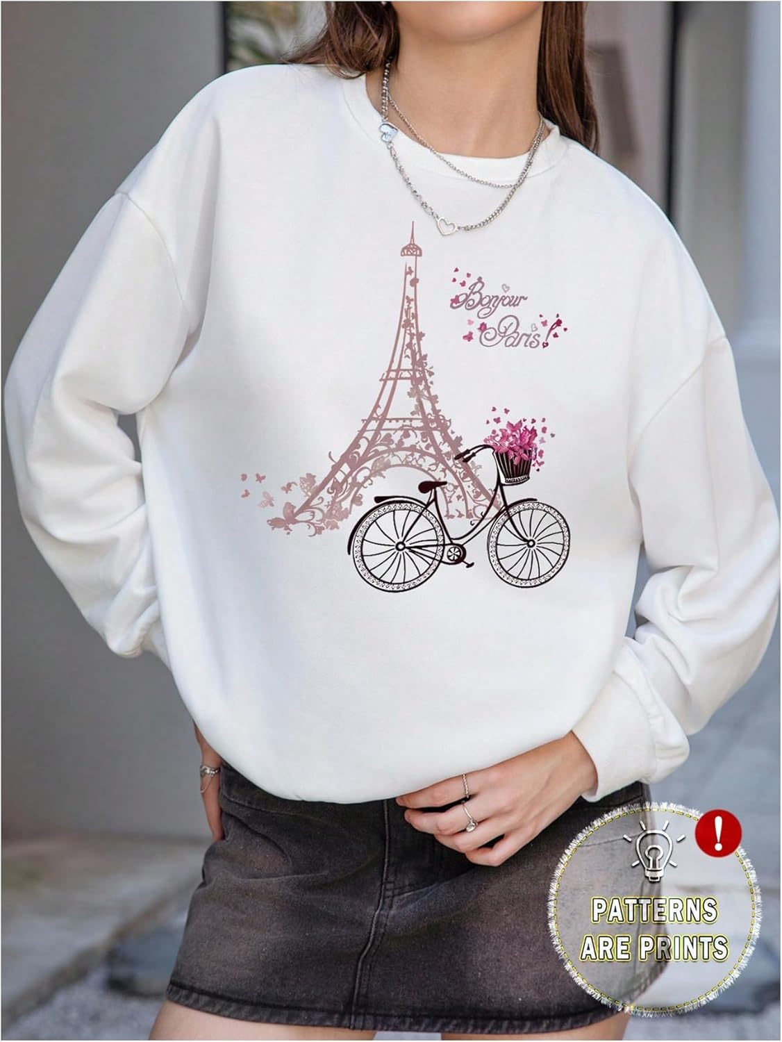 SweatyRocks Women's Graphic Long Sleeve Sweatshirts Casual Crew Neck Loose Pullover Tops Fall Outfits - Image 3