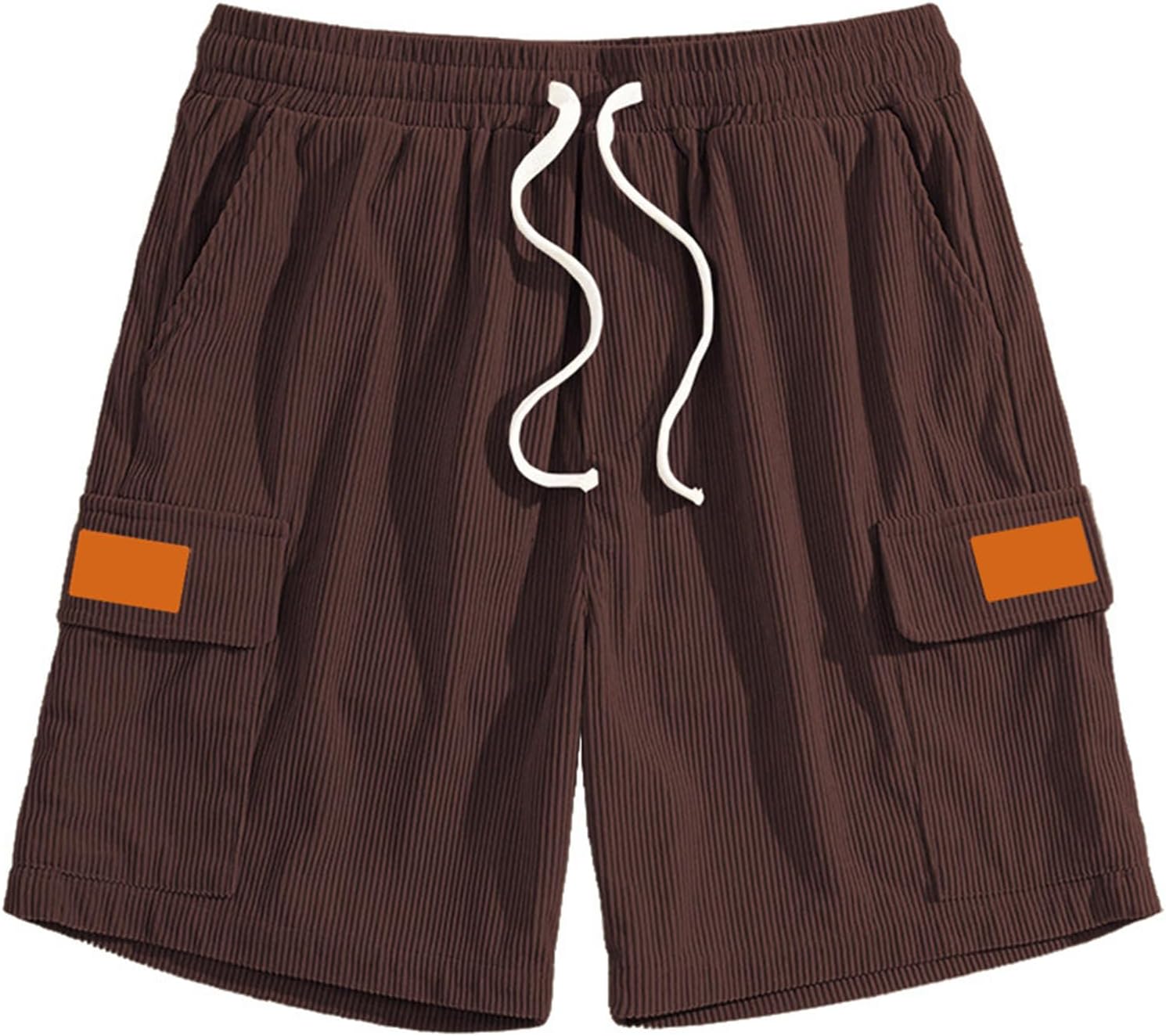 Ymosrh Mens Casual Shorts Elastic Waist Drawstring Summer Beach Workout Corduroy Cargo Shorts with Pockets S-2XL