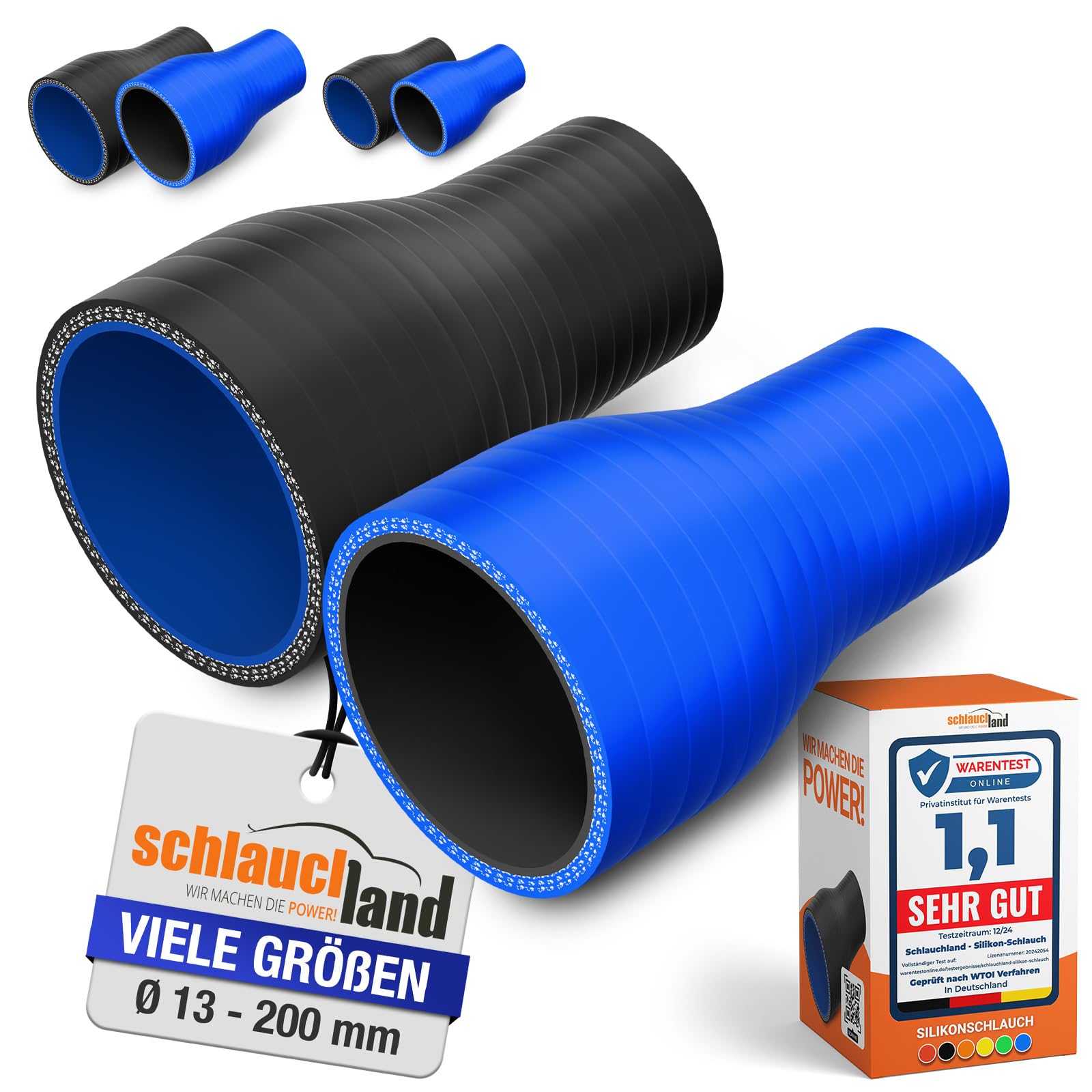 1 Stück | REDUZIERSTÜCK Silikon ID-Ø 200-150mm blau 200°C | GROSSE AUSWAHL | Silikon-Schlauch Reduzierung Reduzierer Ladeluft-Schlauch LLK Kühlmittel Rohr Kupplung Adapter Gummi flexibel | PREMIUM