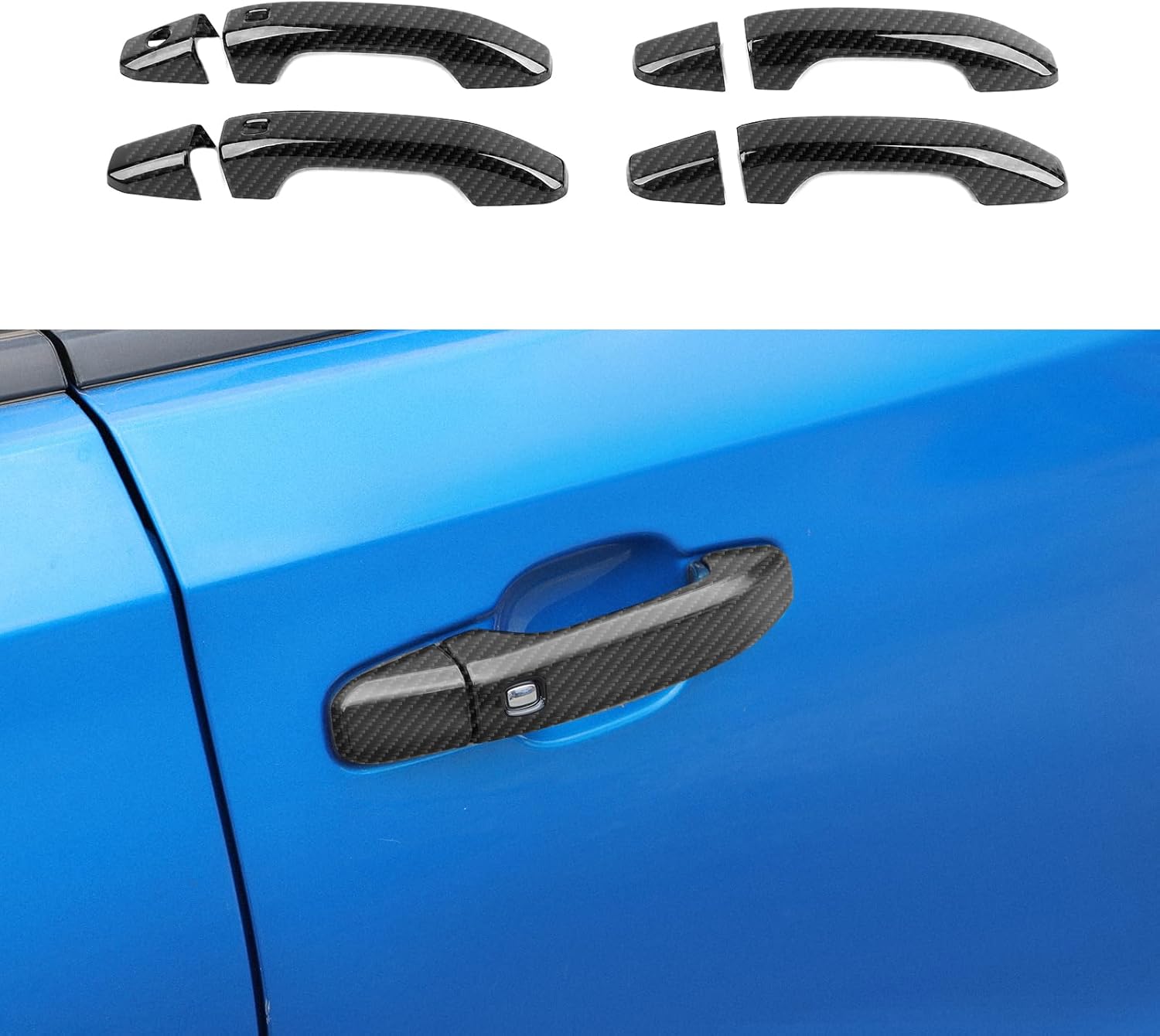 CheroCar Exterior Door Handle Covers Trim Kits Compatible with Chevrolet Silverado GMC Sierra2019-2025+,for Colorado GMC Canyon 2023-2025+,Door Handle Shell Exterior Accessories (Black Carbon Fiber)