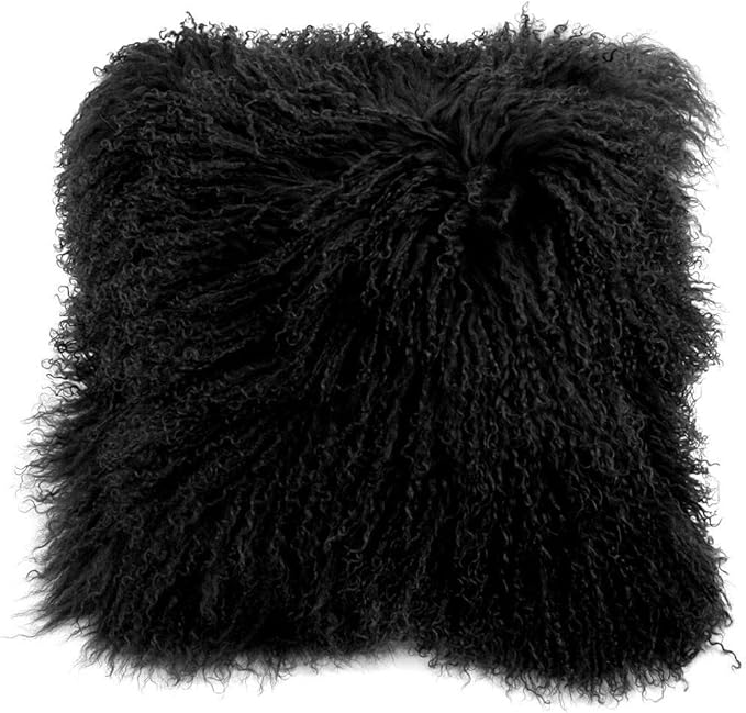 SNUGRUGS Genuine Mongolian Sheepskin Cushion Jet Black Amazon.co.uk