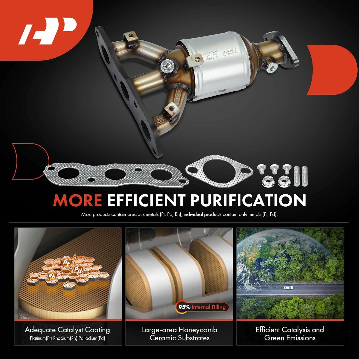 A-Premium Rear Exhaust Manifold Catalytic Converter with Gasket Kit Direct-Fit Compatible with Mitsubishi - 2007-2013 - Outlander 3.0L, E.P.A. Compliant