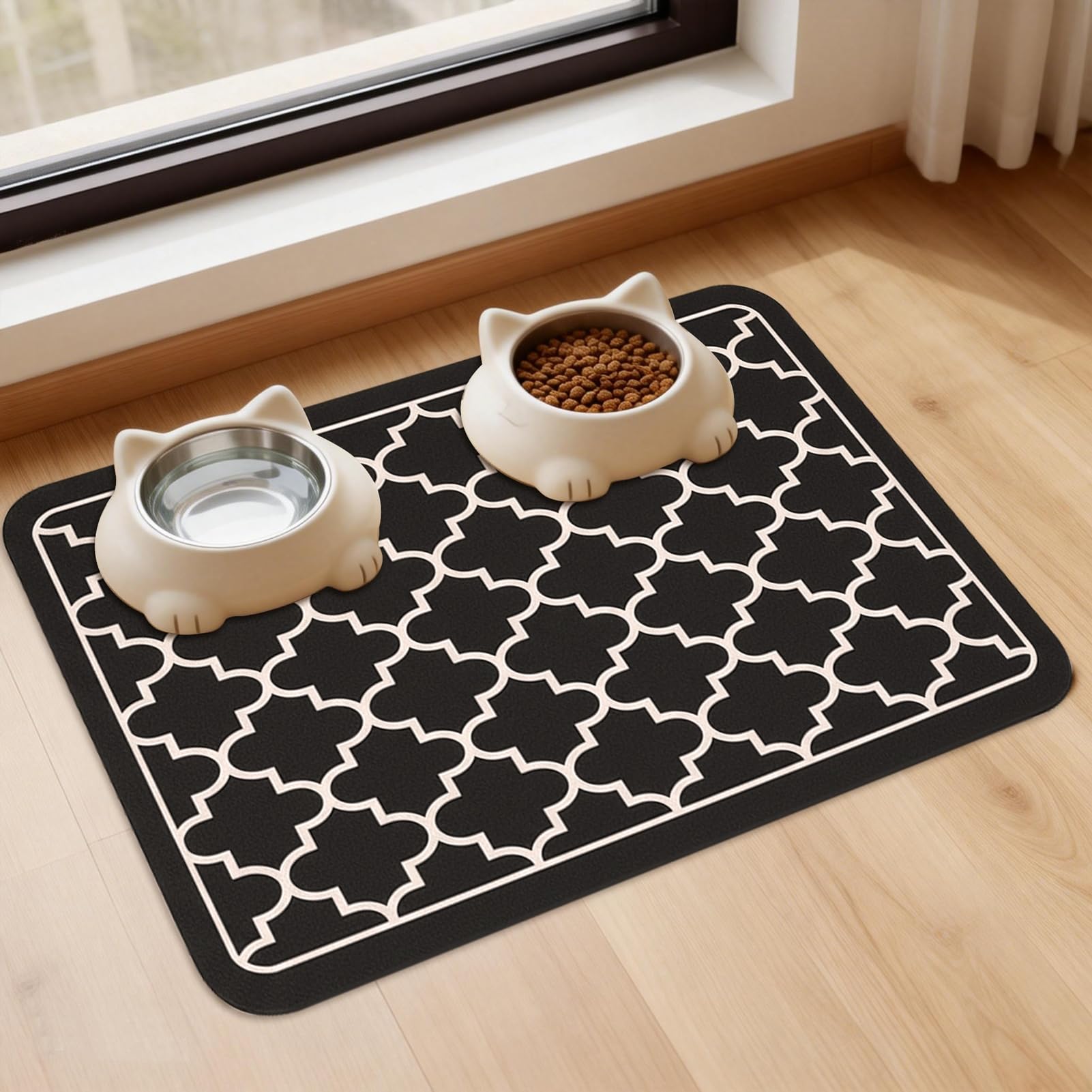 Tapis de nourriture pour chien et chat noir de 40 x 60 cm