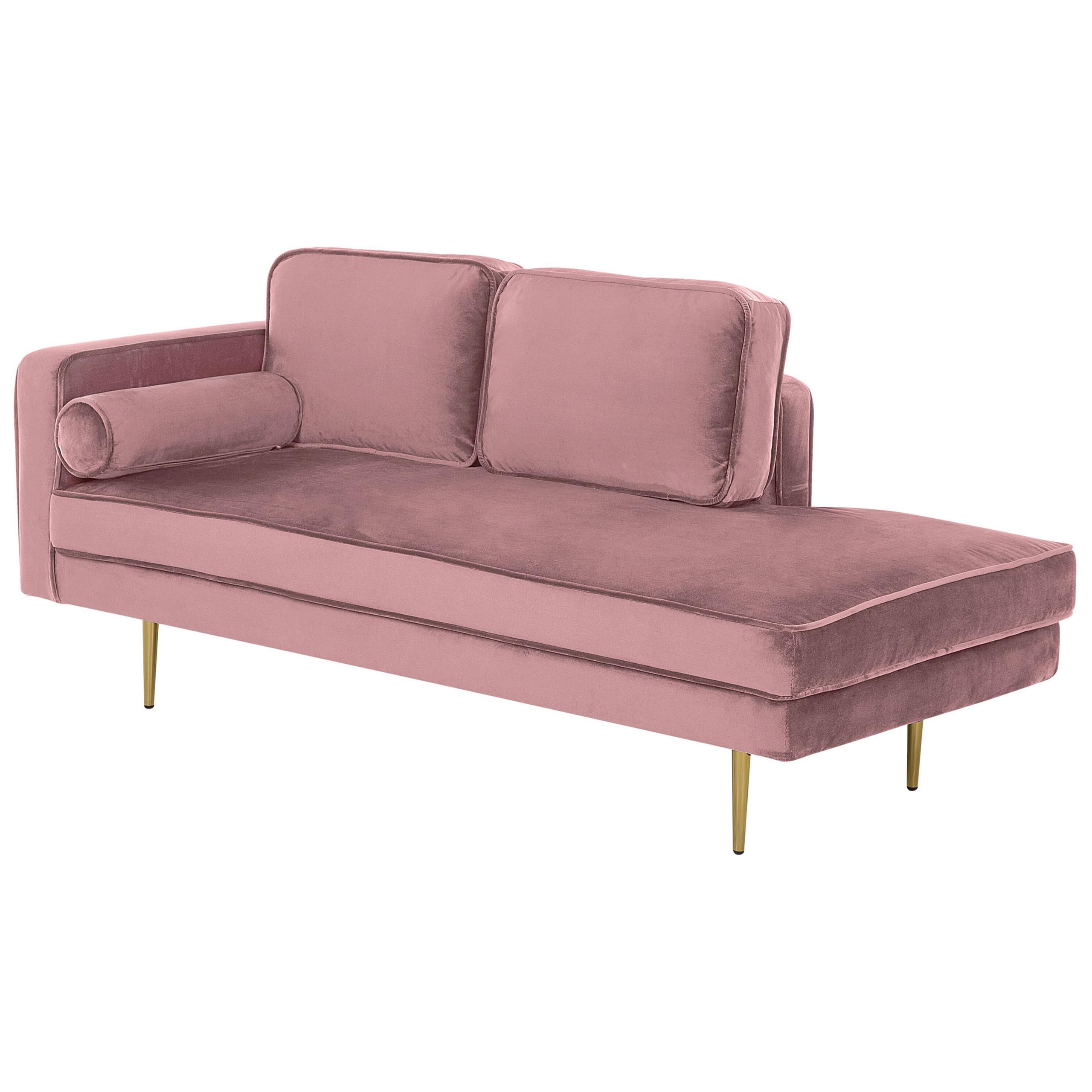 Beliani Chaiselongue Samt rosa Links goldenes Gestell mit Nackenrolle modern Miramas