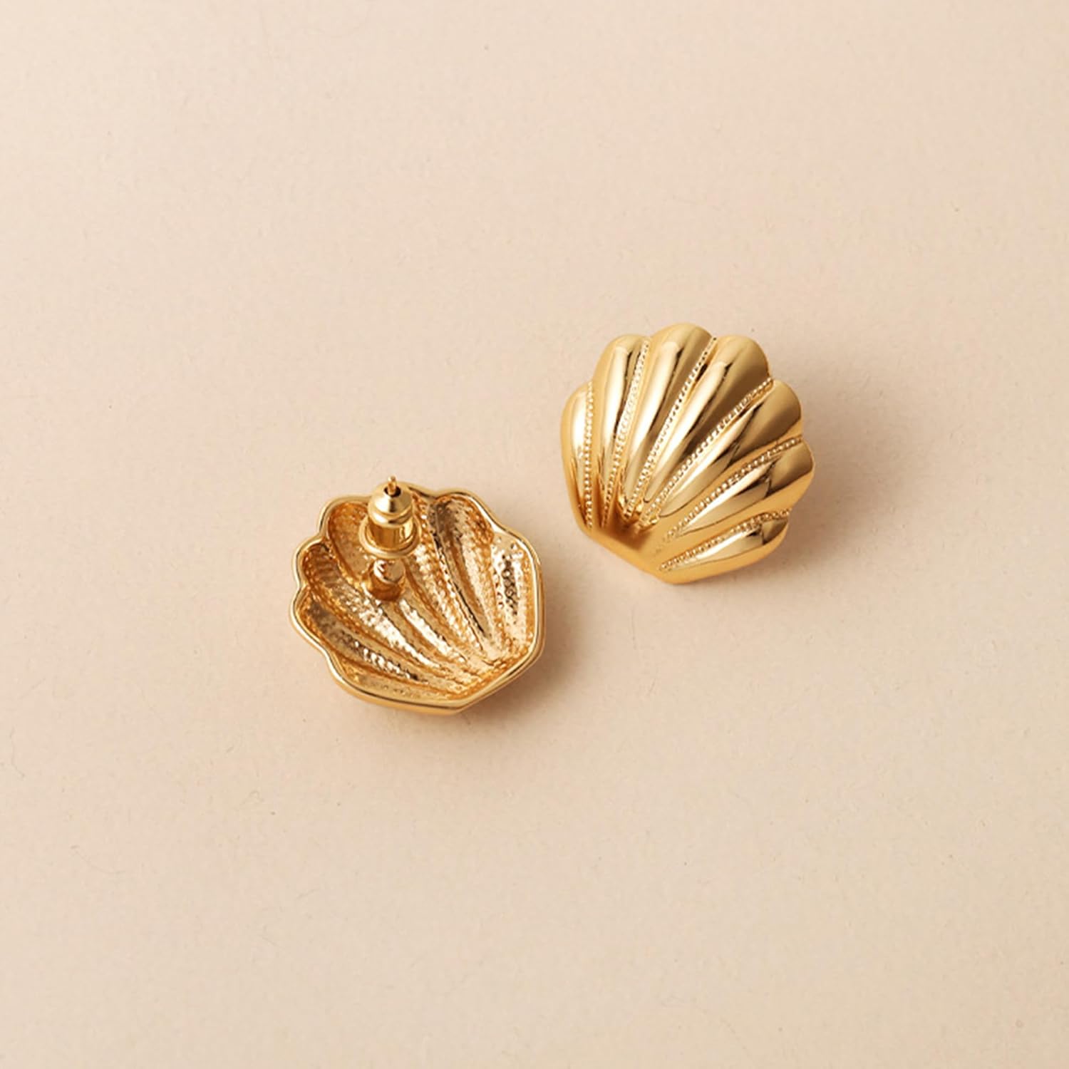 SmileBelle Gold Shell Earrings for Women, 14k Gold Starfish Stud Earrings as Summer Earrings for Her, Chunky Seashell Beach Jewelry for Vacation, Summer Accessories to Matching Seashell Dress image 8 of 8 B0D2XCMXVV